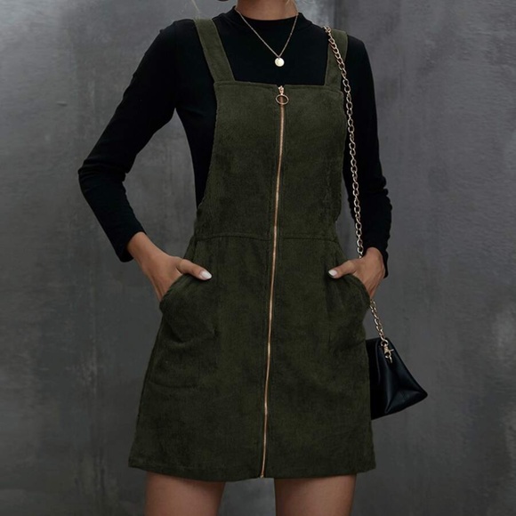 BellanBlue Dresses & Skirts - 011 Boho Army Green corduroy Zipper Mini Dress